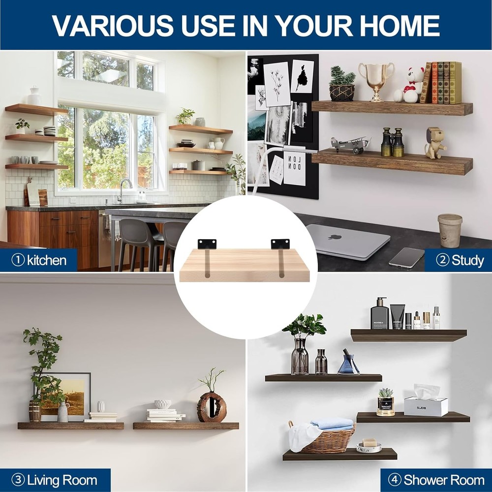 12 Pcs 8" Black Solid Steel Floating Shelf Bracket Blind 8 Inch