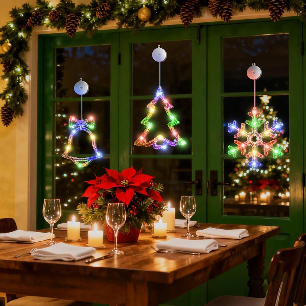 Christmas Decorations Snowflakes Tree Bell Window LED Lights Xmas Gift 3Pack