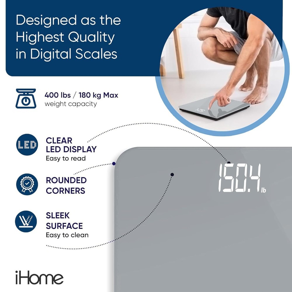 High-Precision Grey Digital Scale with LED Display, Maximum 396 lbs Capacity