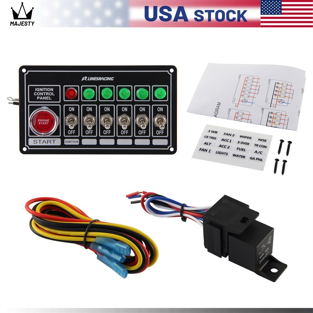 LR Racing Switch Panel Ignition Engine Start 6 Switch & Lights Switch Panel BK