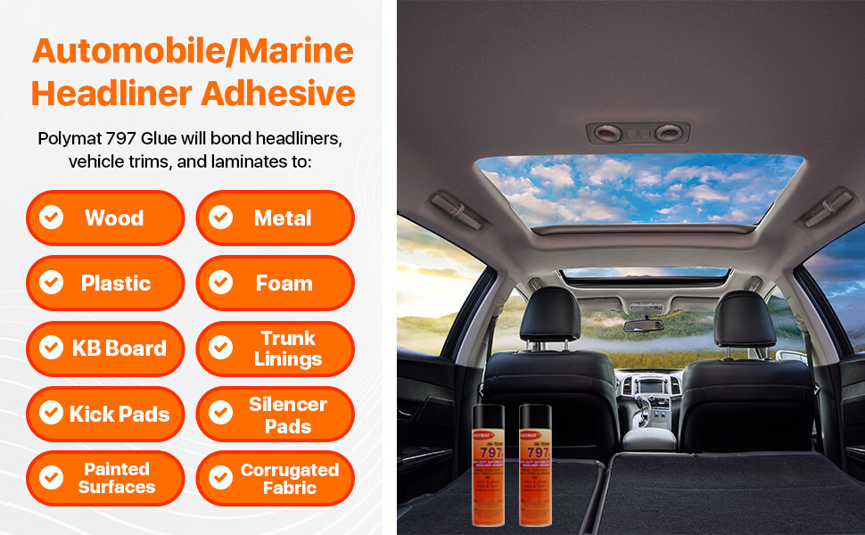 QTY6 Polymat 797 Hi-Temp Spray Adhesive auto headliner dash trunkliner 160F glue