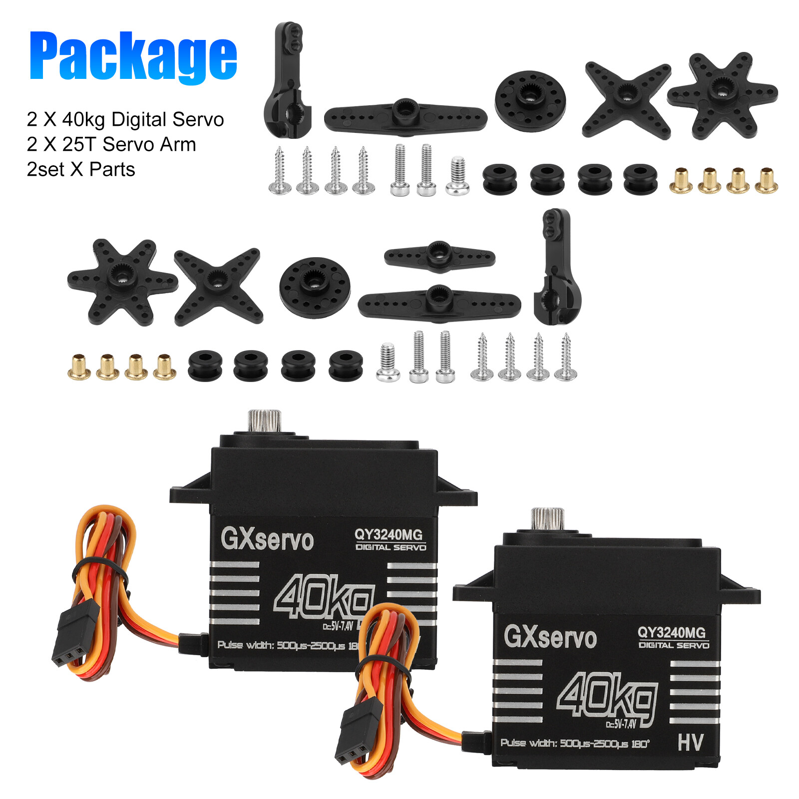 2pcs 40KG Metal Gear Digital Servo 25T Arm High Torque Speed for 1/8 1/10 RC Car