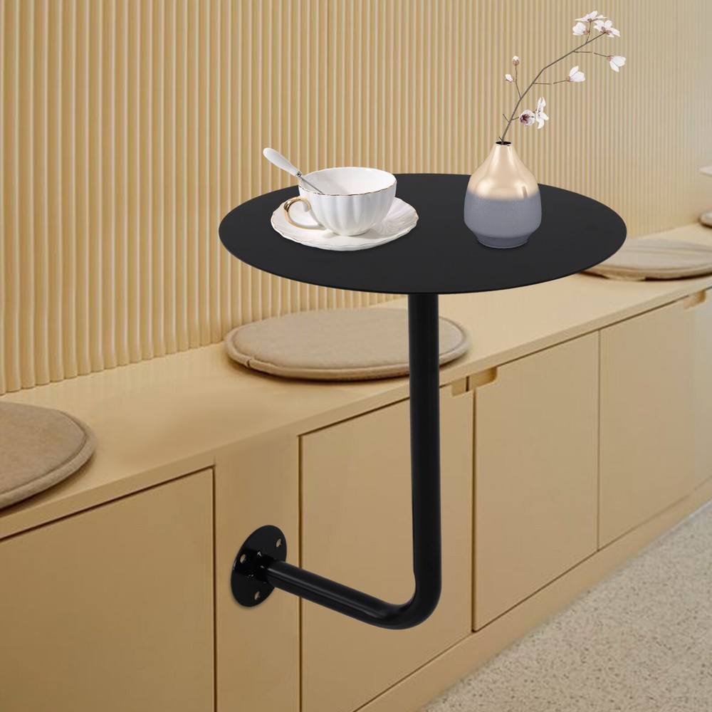 Round Pub Table Black Bar Table Wall Mounted Iron Cocktail Table Bistro Table
