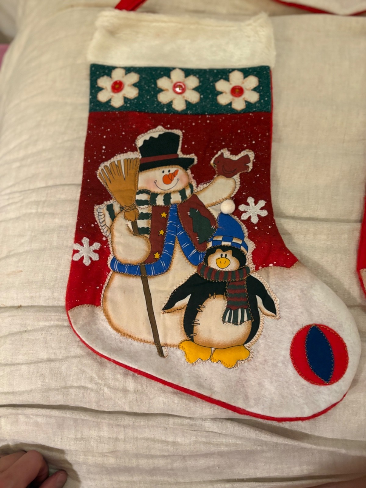 6 Vintage Handmade Felt Christmas Stocking Large 21.5x12.5 snowman