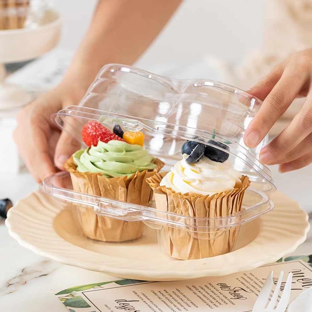 100PCS Cupcake Containers 2 Count Clear Cupcake Boxes Disposable Cupcake Hold...