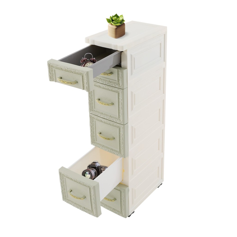 5-layer three-dimensional embossed pattern storage cabinet 18x32x84- green, PP.