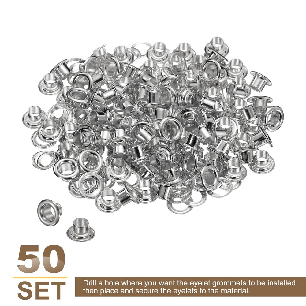 50Set Grommets Eyelets Kit 4.5mm Brass Eyelets with Washers, Silver