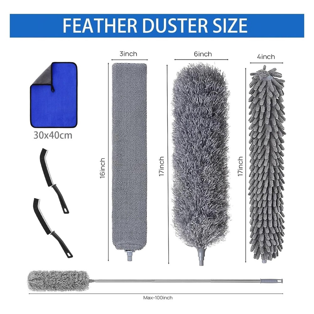 7 Pcs Microfiber Feather Duster with 100-inch Telescopic Extendable Pole, Was...