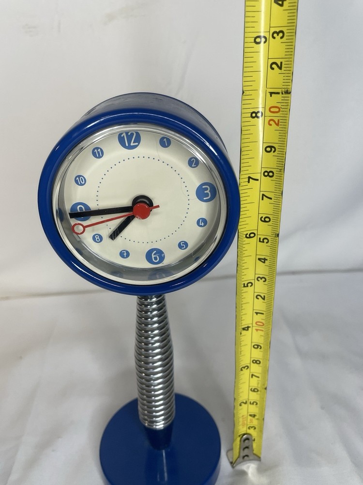 Blue Spring Clock Retro Novelty Metal Spring Desktop Clock 8”