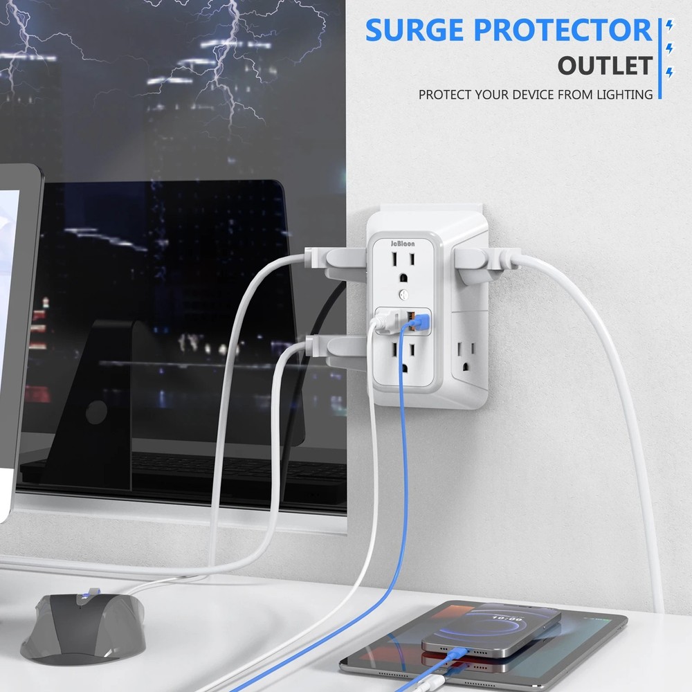 US Power Strip 6 AC Outlets 4 USB 2 Type C Fast Charging Surge Protector