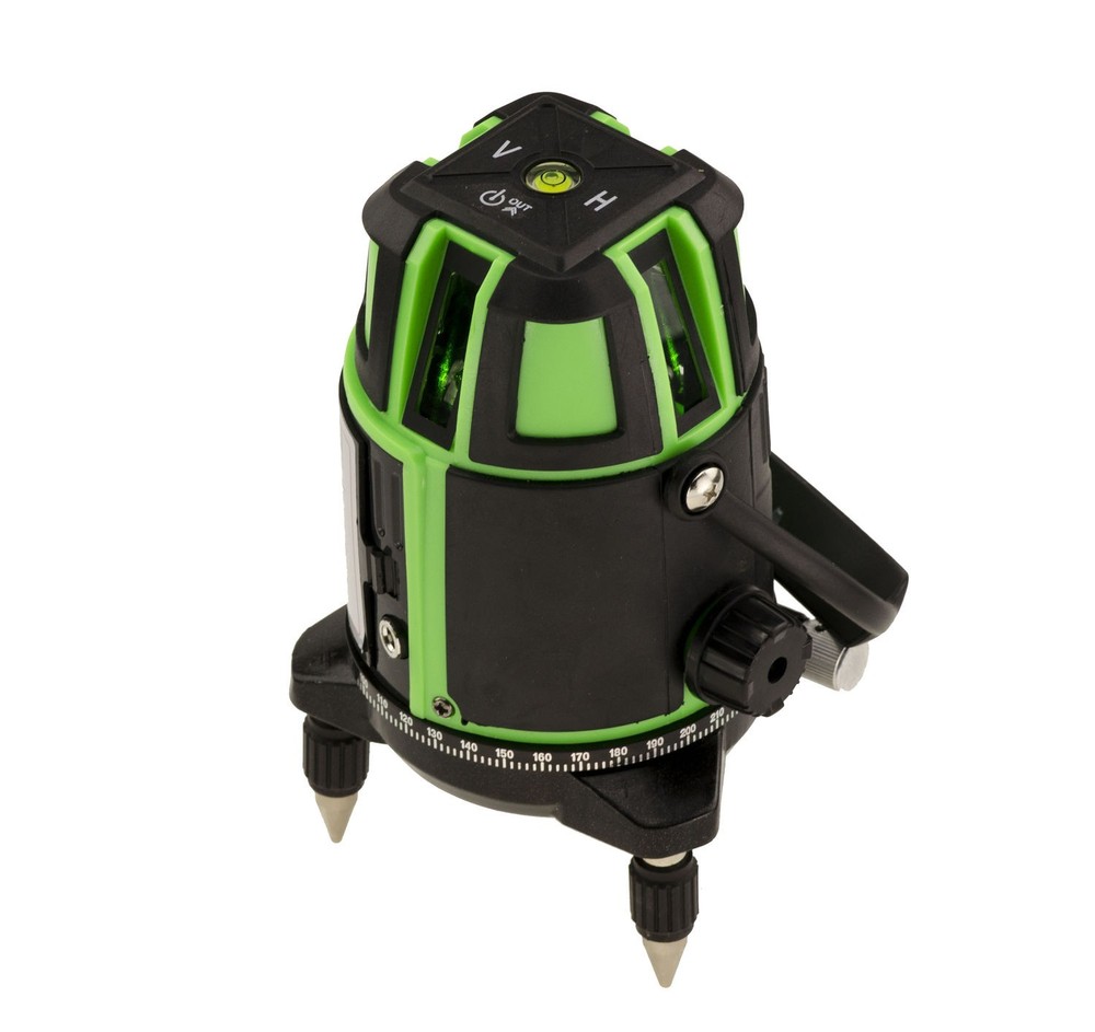 Green Laser Level Rotating Base 5 Vertical Horizontal Lines + 2 Batteries
