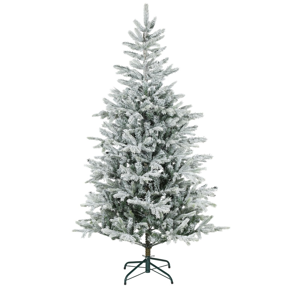 HOMCOM 6ft Flocked Christmas Tree, Wide Spruce Xmas Tree, Easy Assembly