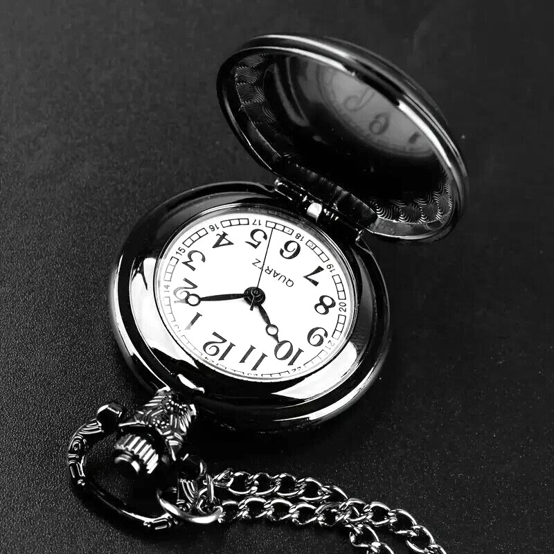 NEW Purple Rose Vintage Like, Quartz Pocket Watch, Black Necklace Chain 1.4wx.6d