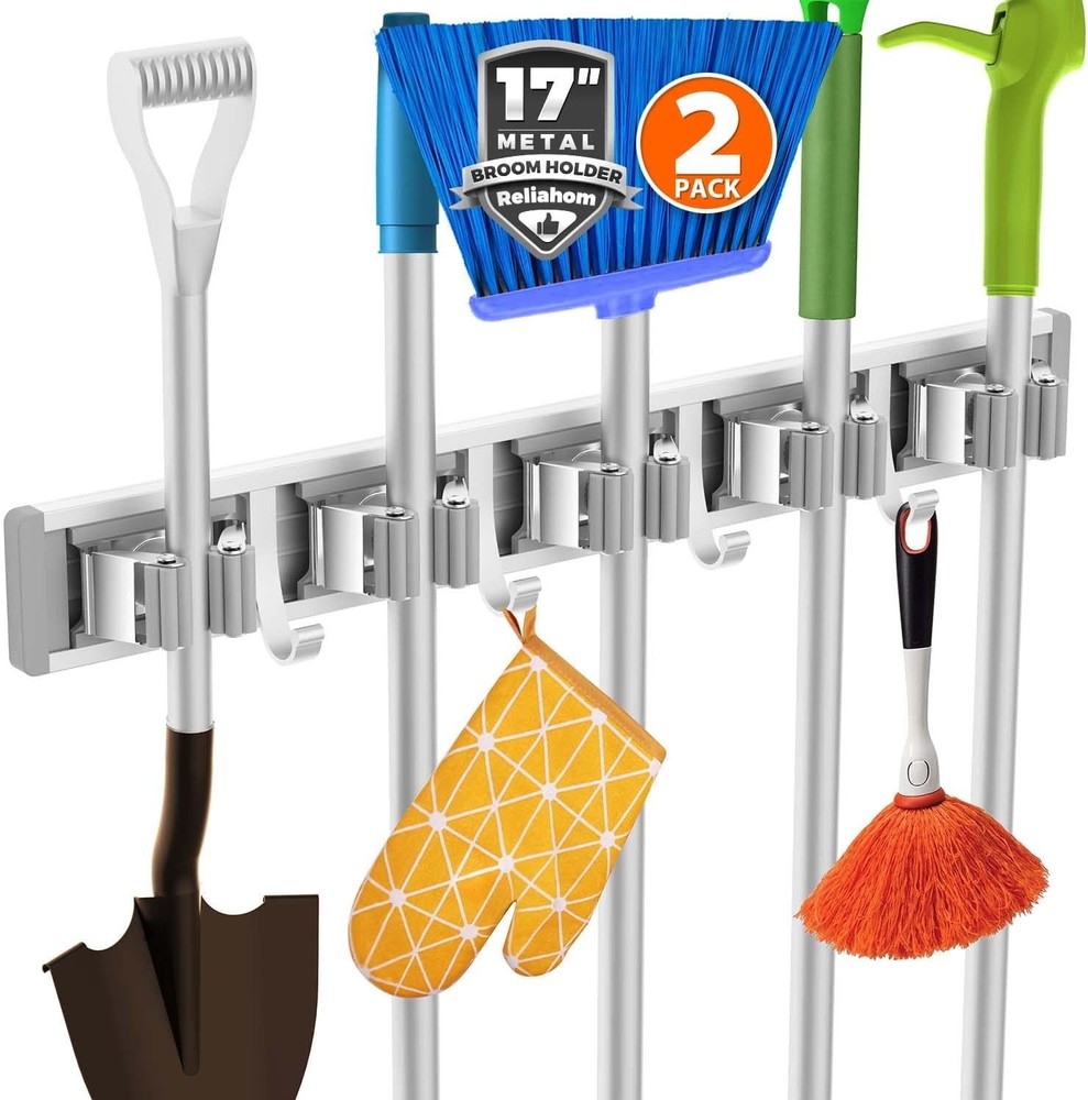 Space-Saving Tool Organizer with 5 Racks & 4 Hooks - Wall Mount Silver Finish