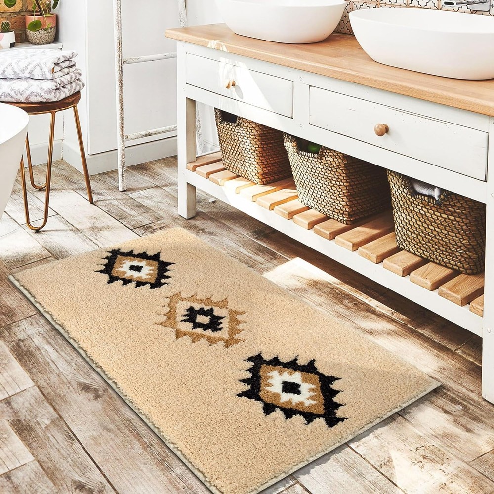 DEXDE Bathroom Rugs 24x36 Boho Cream 2' x 3' (Rectangular), Beige