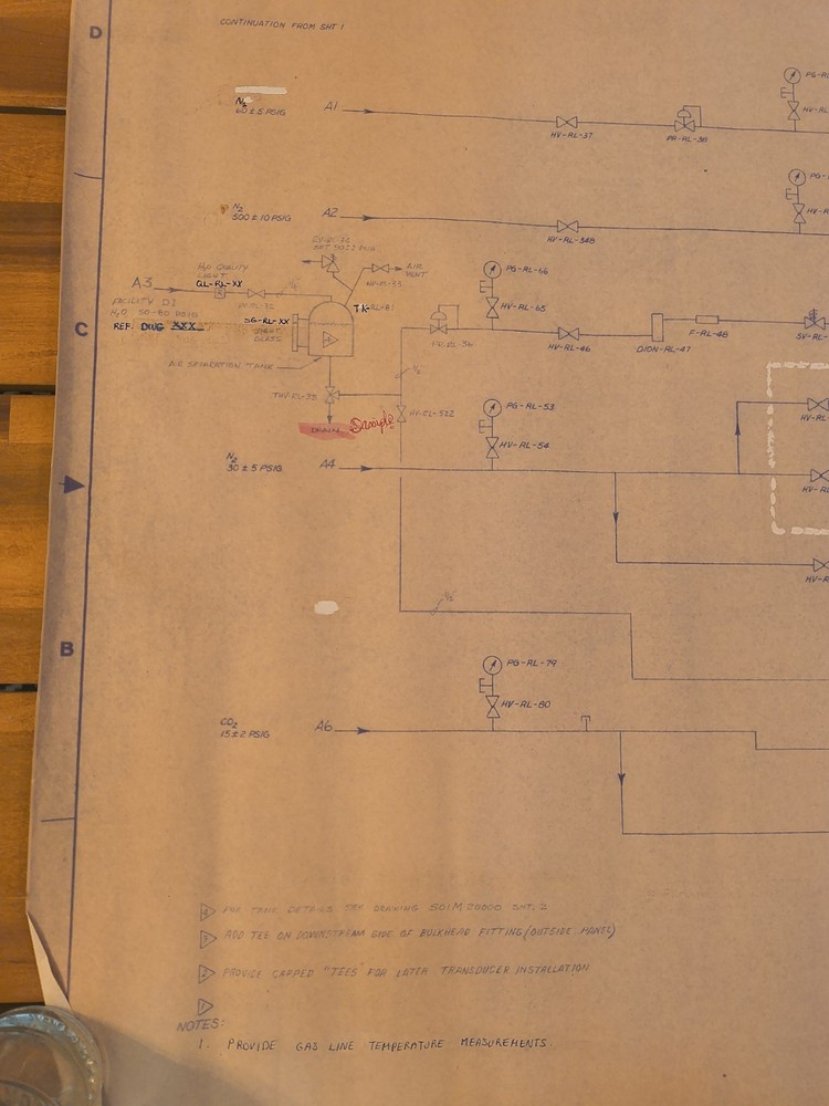 Vintage NASA Blueprint Schematic "Fluid Supply Interface Panel" 1985
