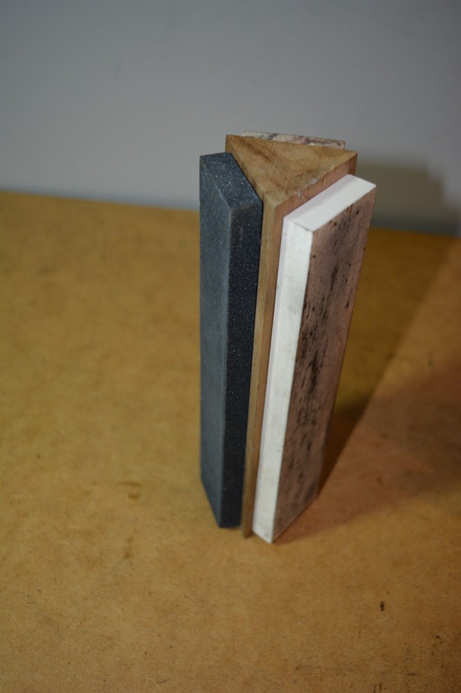 Three Sided Sharpening Stone on Wood Block w/oil
