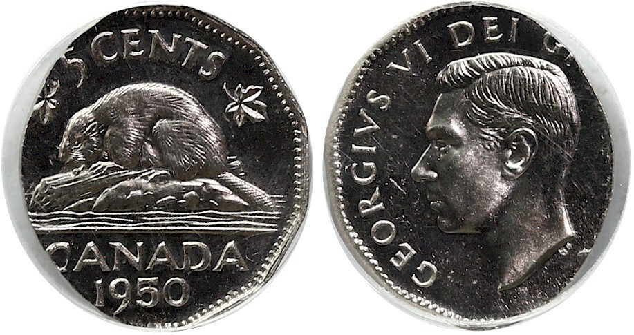 ERROR - 1950 Canada 5 Cents Struck on Elliptical Plan PCGS MS66