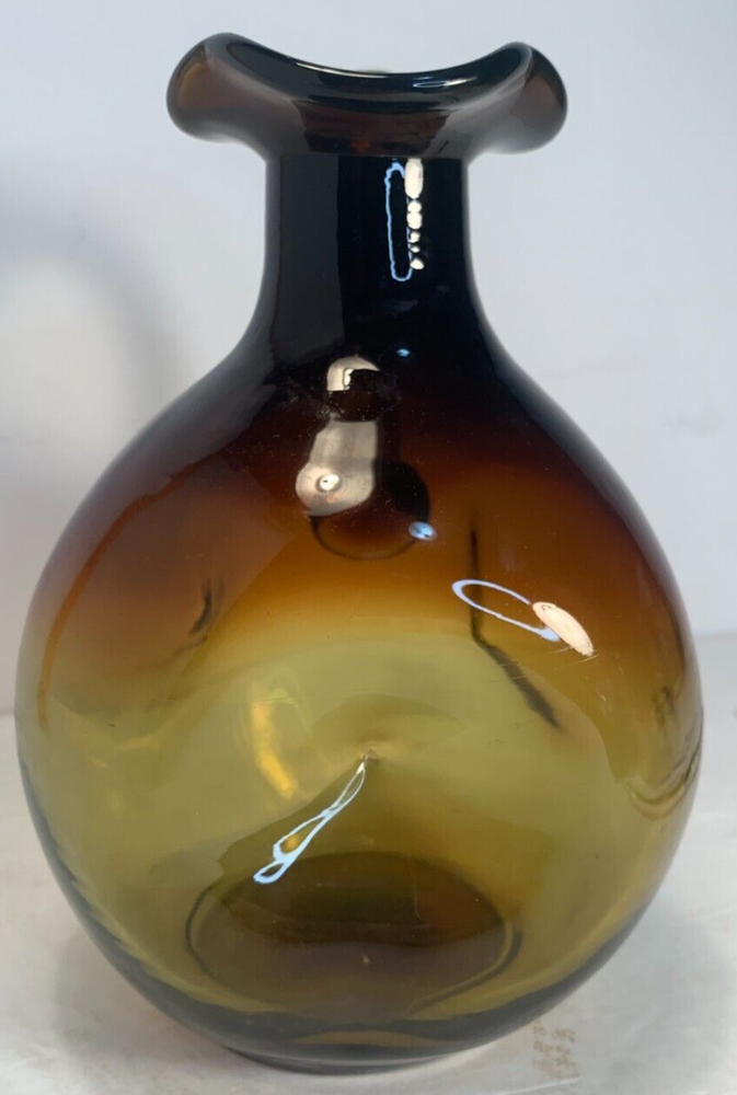 Handblown Glass Decorative Pitcher, Indented Design, Brown/Ambe