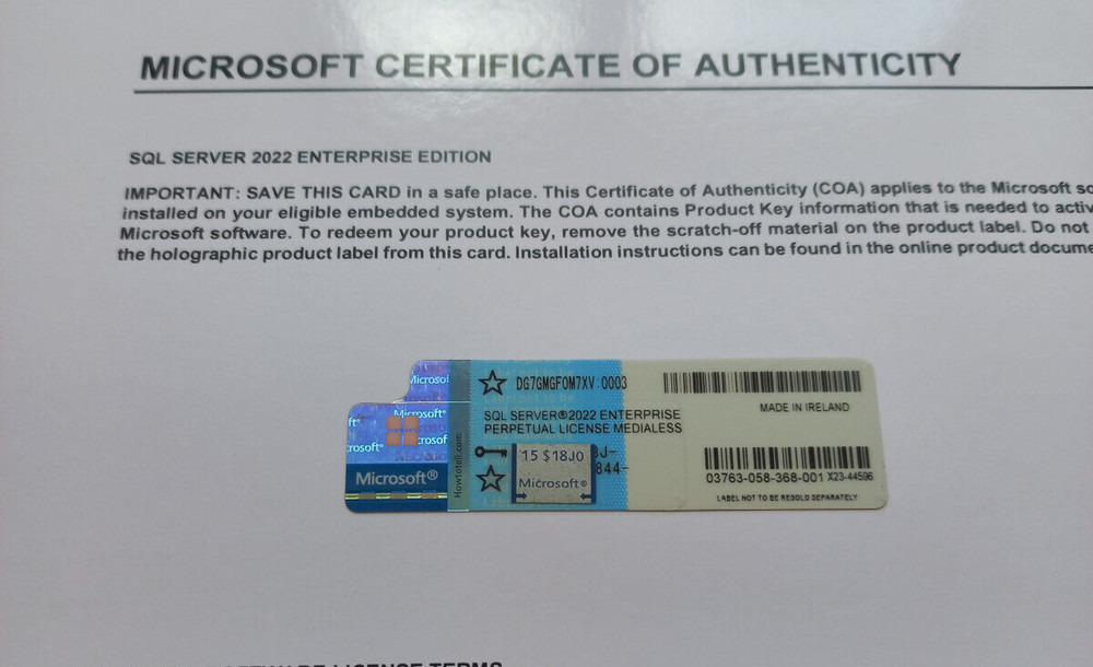 Microsoft SQL Server 2022 Enterprise 96 Core License Unlimtd CALs Authentic