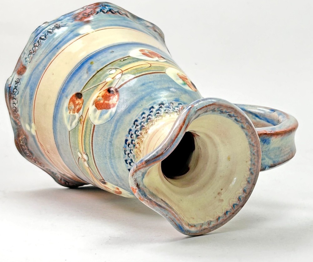 Studio Crafted Pitcher Hand Painted Glazed Pottery Signed 5.5" Chip C221