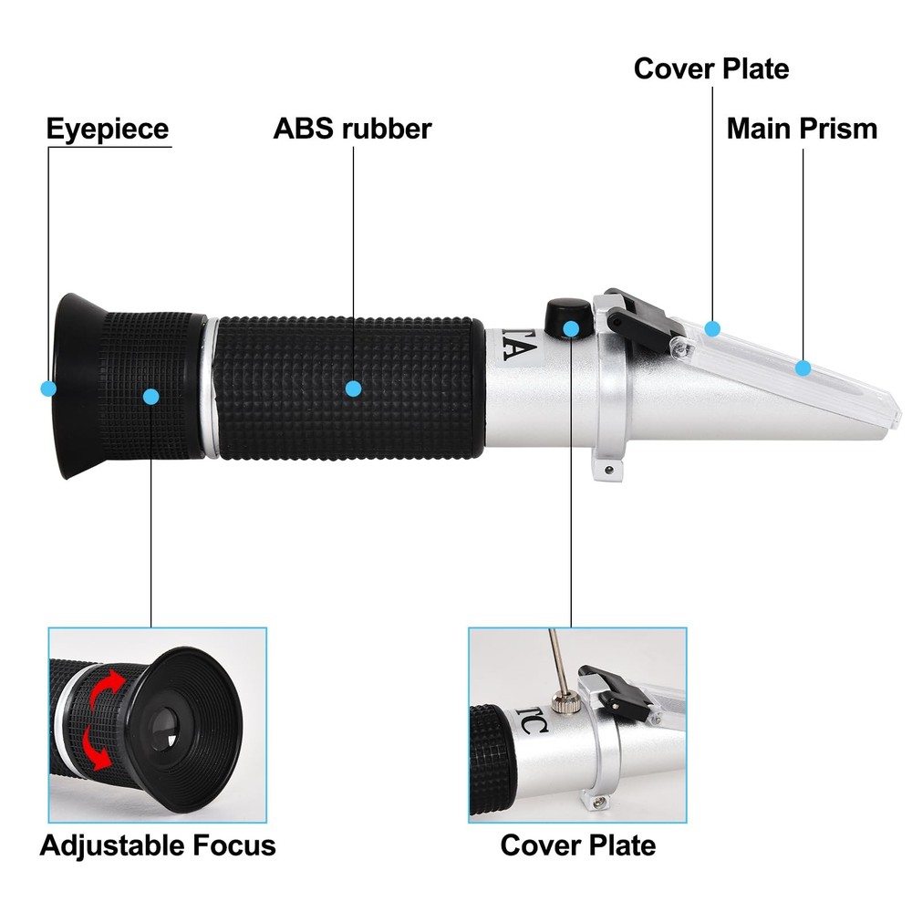 Portable Brix Refractometer with ATC, Accurate Dual Scale Brix Meter Specific..
