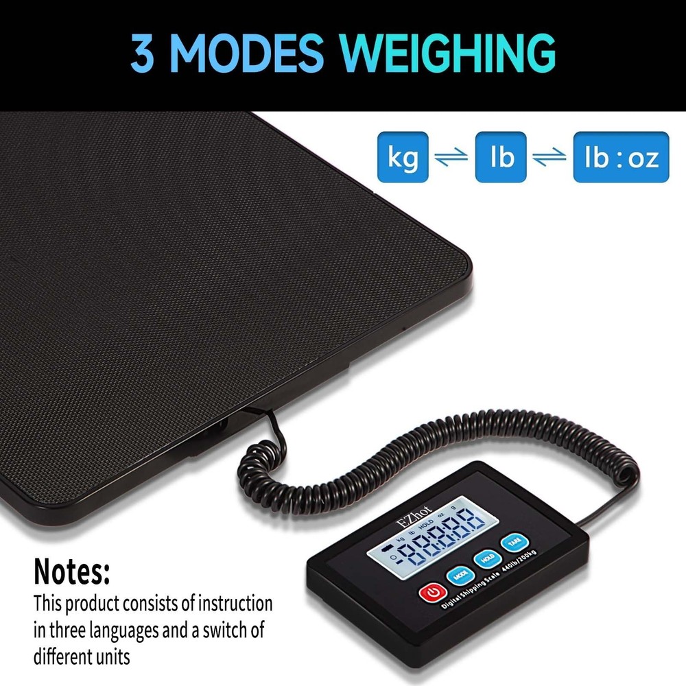 440lbs Postal Scale, Hold/Tare Function, Manual/Auto Off LCD Display, Lightwe...