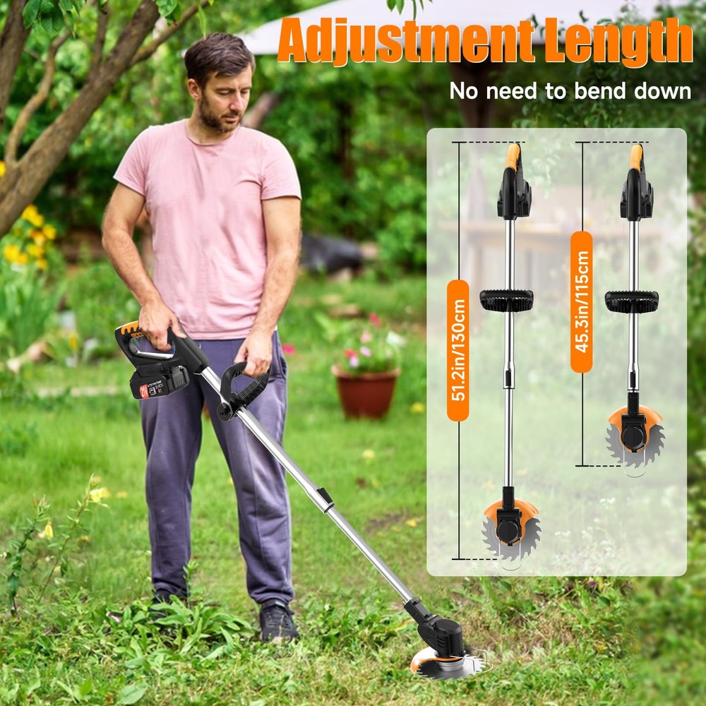 Electric Weed Wacker Cordless stringless,Grass Trimmer,with 2 Batteries, 1 Ch...