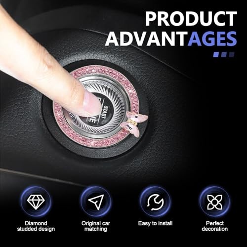 Bling Car Engine Start Stop Decoration Ring, Crystal One-Button Start 1 PC Pink