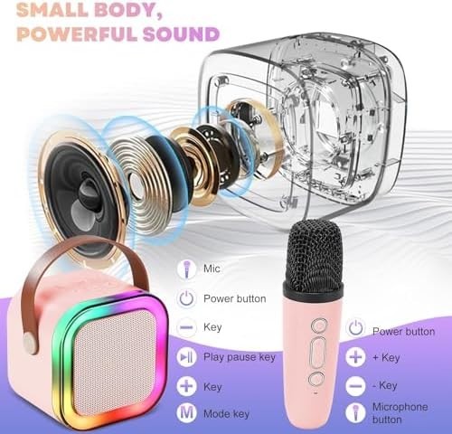 Karafun Pink Portable Bluetooth Speaker Mini Karaoke Machine Tested & Working