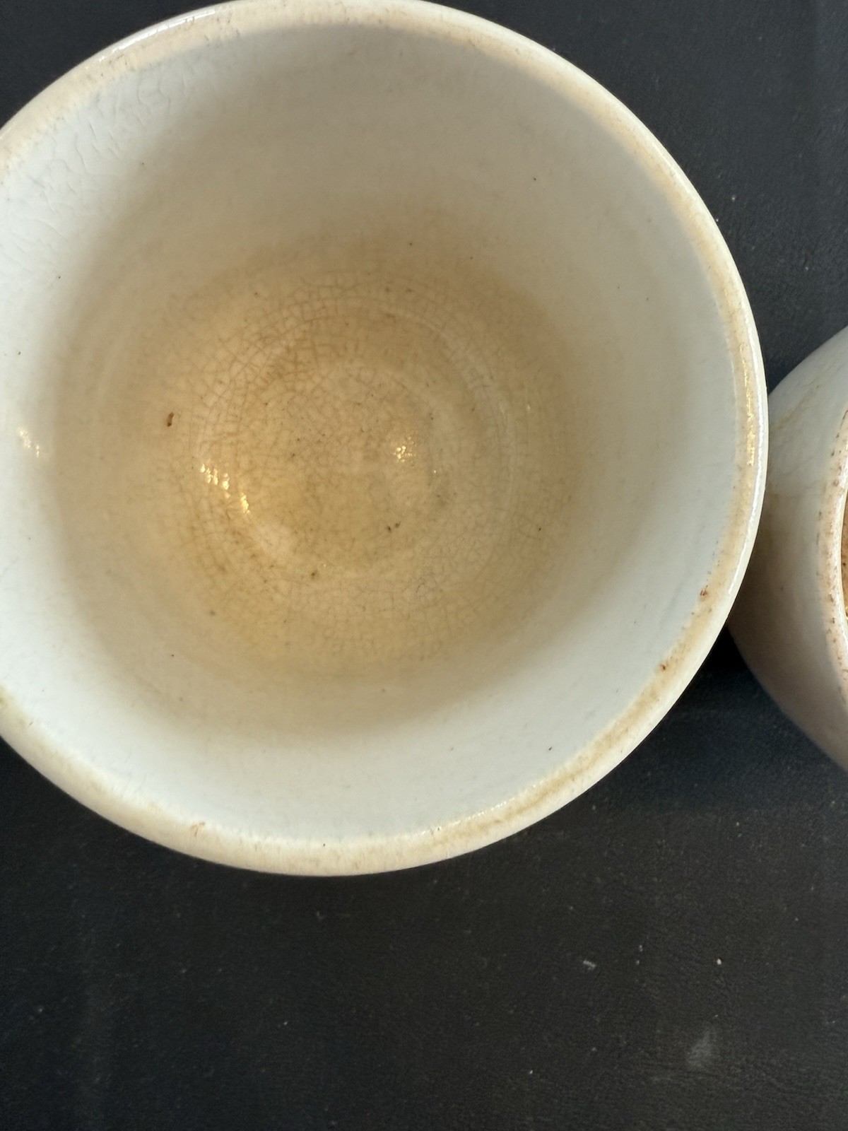 Antique White Ceramic Apothecary Laboratory Bowls Pair Crackle Glaze 3.5”
