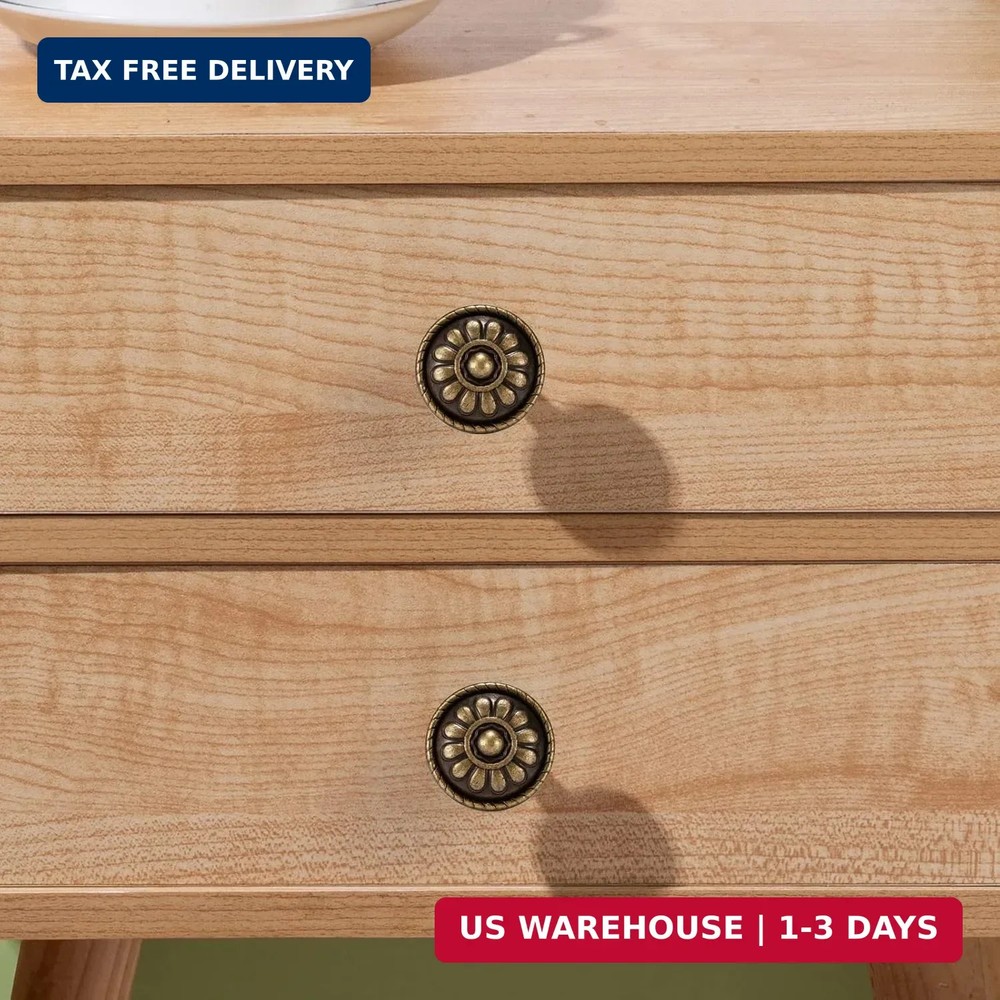 10 Pack Antique Brass Cabinet Knobs, Vintage Retro Drawer Knobs, Solid Round Dre