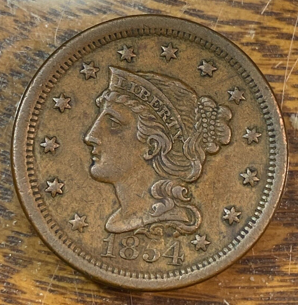 1854 Large Cent Super Original Light Brown AU CHRC