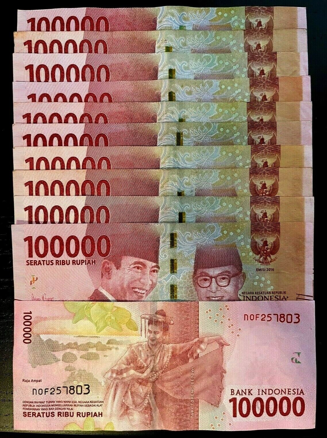INDONESIAN RUPIAH 100,000 X 10 = 1 Million 1,000,000 INDONESIA IDR Cir USA SHIP