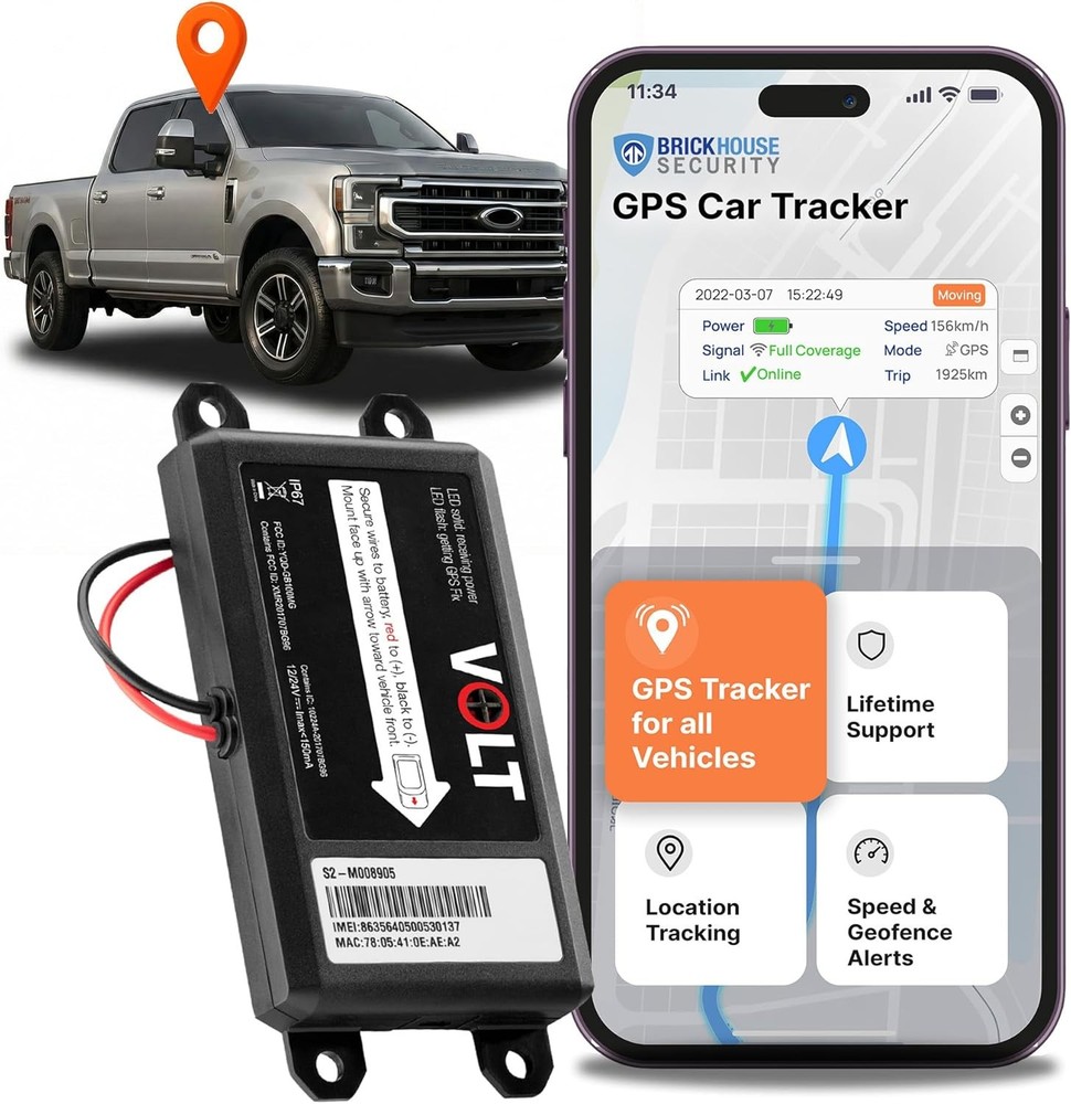 Brickhouse GPS Tracker for Vehicles - Livewire Volt 4G LTE Wired Car Tracker wit