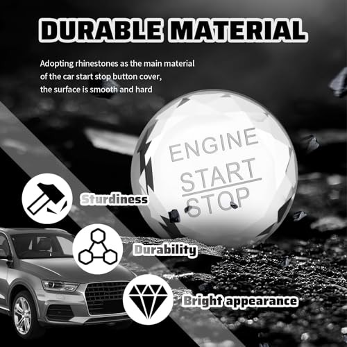 Rhinestone Car Push Start Button Cover,Bling Auto Push to Start Engine Silver