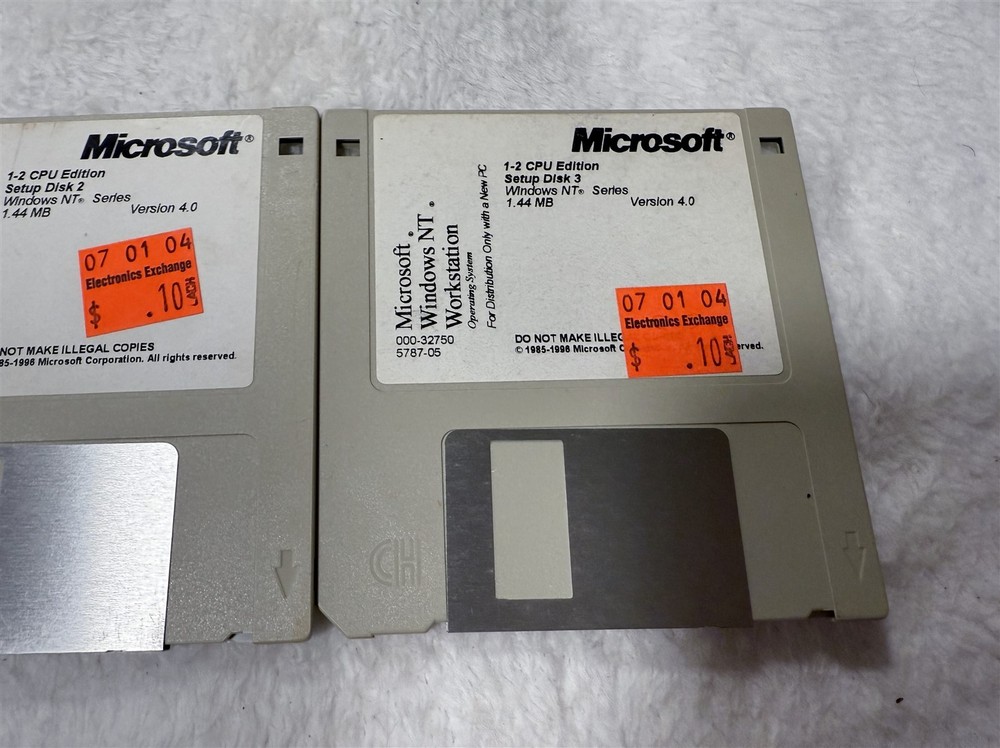 MICROSOFT WINDOWS NT WORKSTATION 3.5" DISK SET OF 3 SETUP VERSION 4.0 1-2 CPU