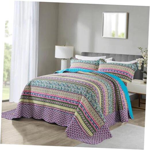 Cotton Bedspread Quilt Sets - Reversible Patchwork King Mixed Floral Colored