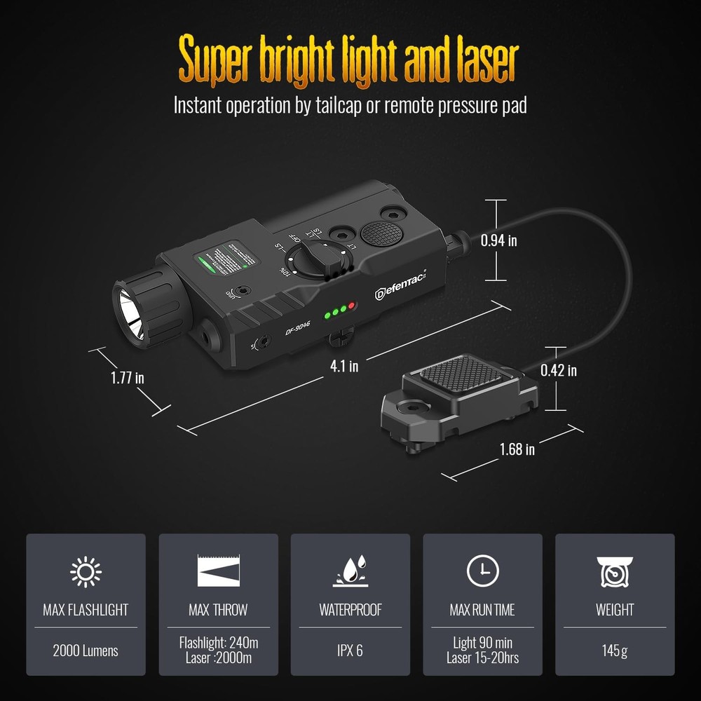 DEFENTAC 2000 Lumens Green Laser Light Combo