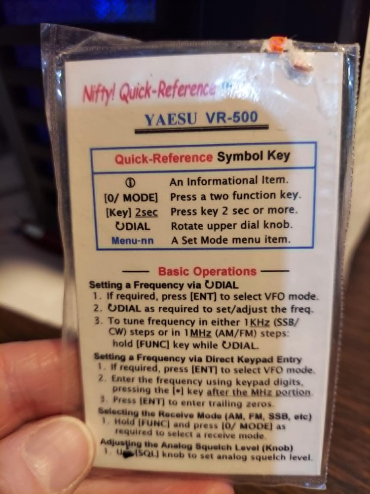 Nifty! Quick-Reference Yaesu VR-500          ~~~NEW!!~~