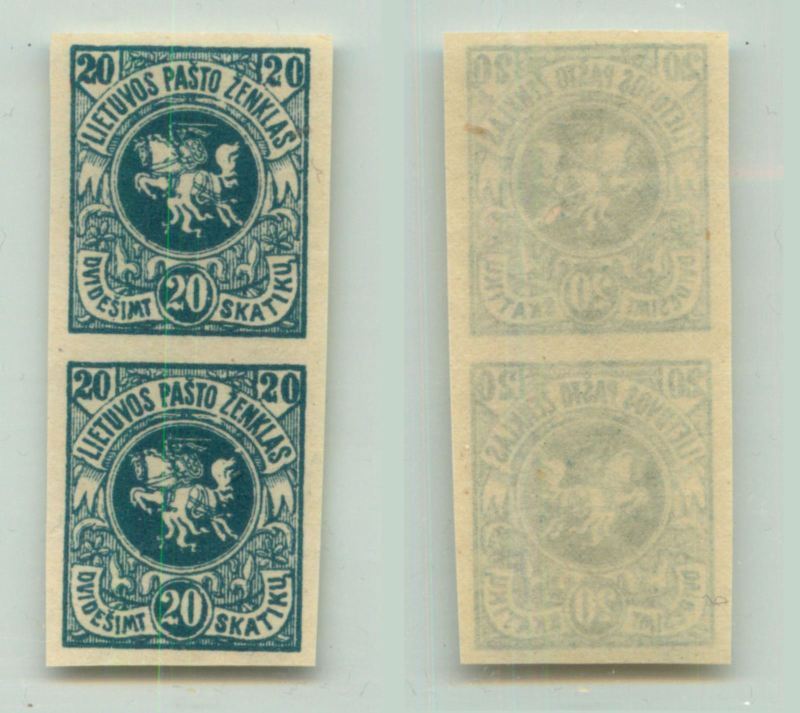 Lithuania 🇱🇹 1919 SC 52 MNH imperf vertical pair . e9214