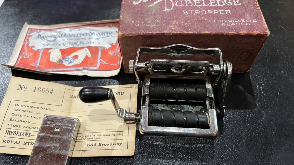 VTG KANNER'S DUBELEDGE STROPPER Gillette Razor Blade hone sharpener Complete