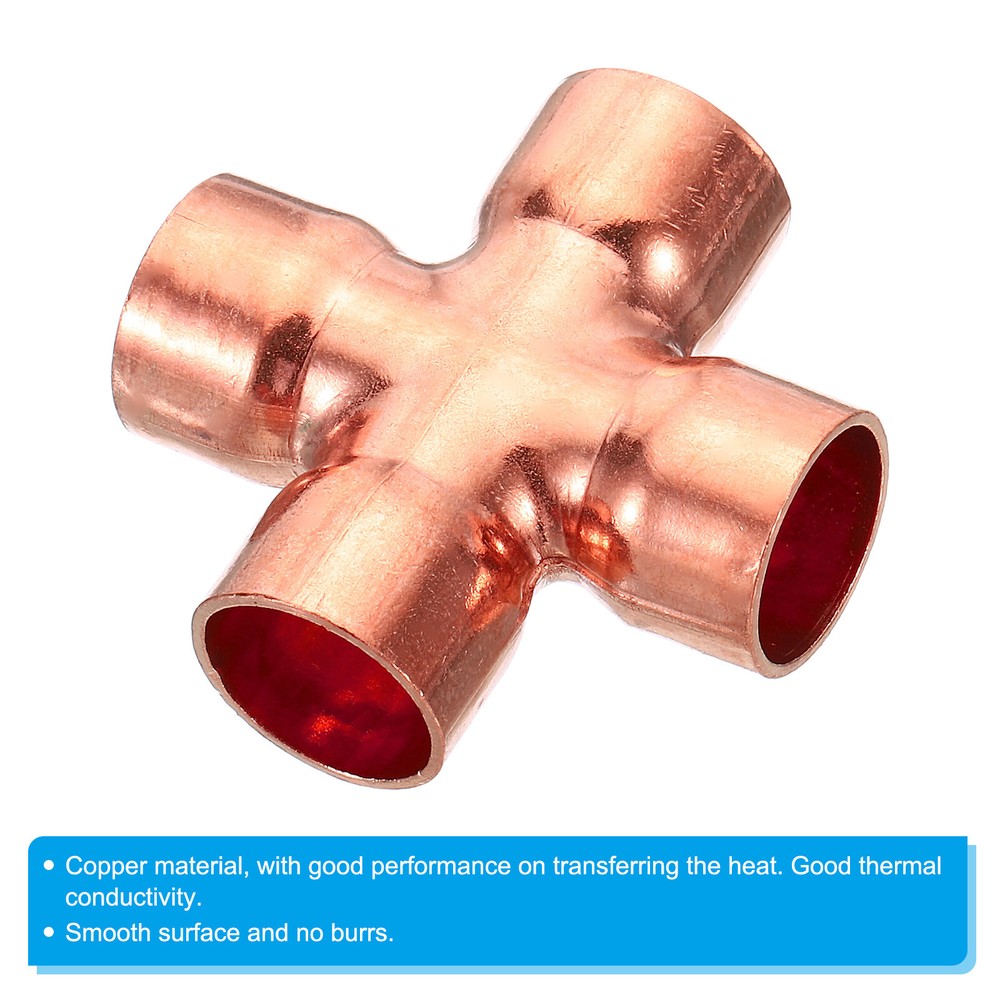 2pcs 5/8 Inch ID Copper Cross Pipe Fitting 4 Way Copper End Feed Equal Connector