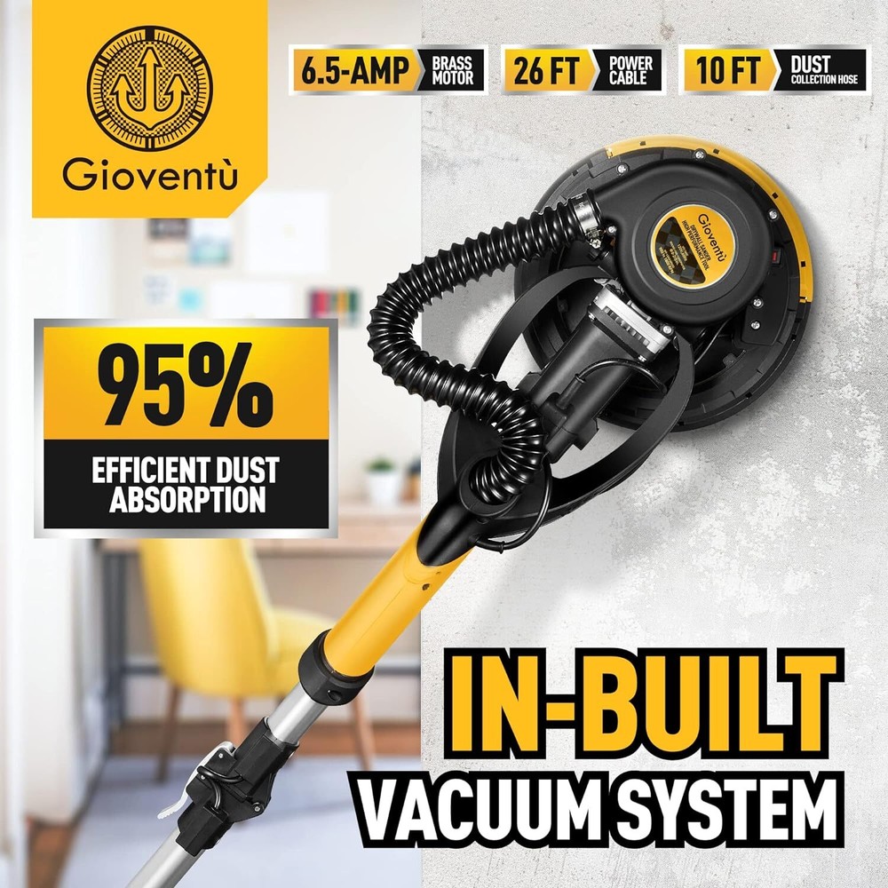 Drywall Sander with Labor-Saving Strap for Drywall with Vacuum Attachment 7Speed