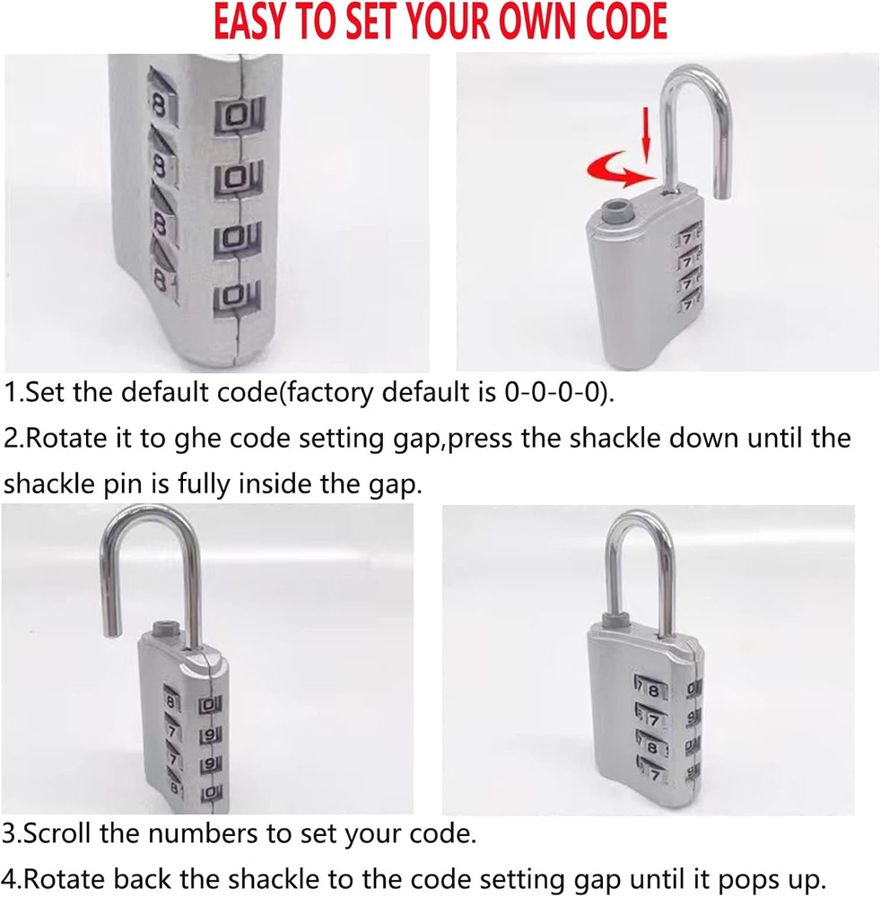 2 Pack Combination Padlock, 4 Digit Resettable Padlock with Keys, Combo Lock for