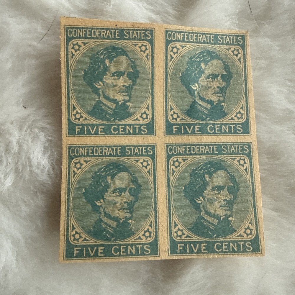 (4) Uncut CSA Confederate States Five Cent Stamps  Facsimile