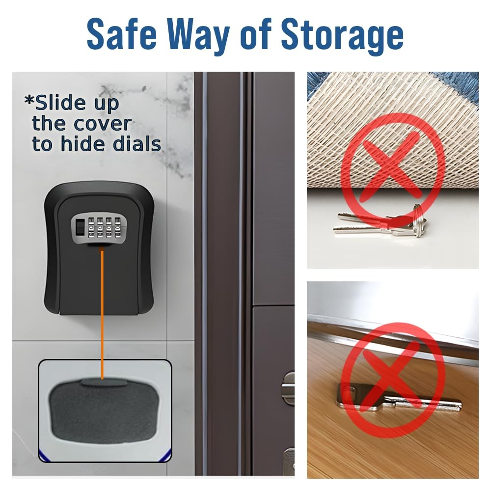 Lock Box for Keys with Code Resettable, Portable Lockbox Hide a Key Outside 4...