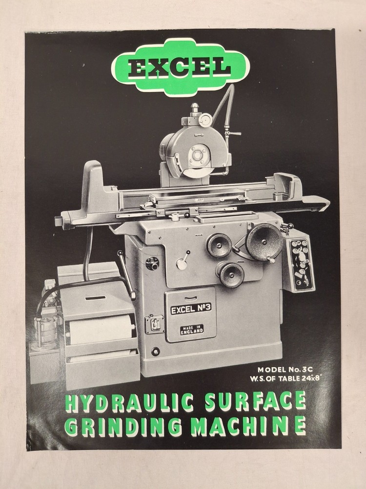 Excel Hydraulic Surface Grinding Machine Model #3C Bulletin Advertising Sheet