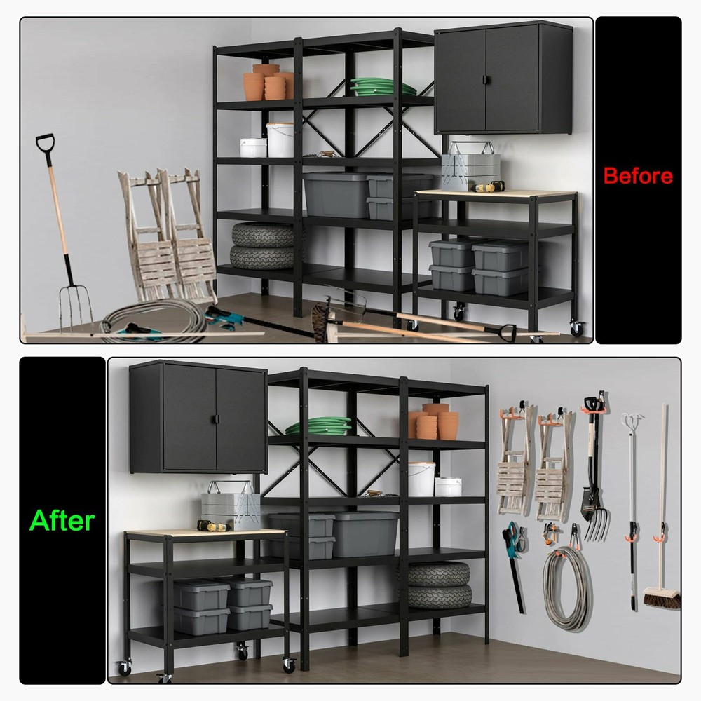 12Pack Garage Tool Organizer Wall Mount Hooks Adjustable Storage Holders Hooks