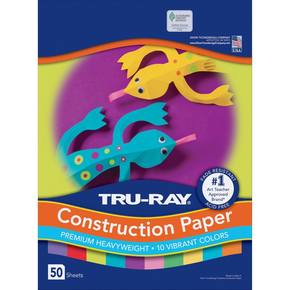 Construction Paper, 10 Vibrant Colors, 9" x 12", 50 Sheets